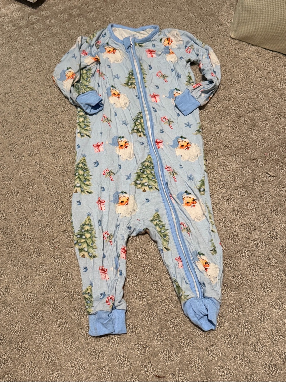 Cozy Light Blue Holiday Puppy Print Footed Pajamas for Kids